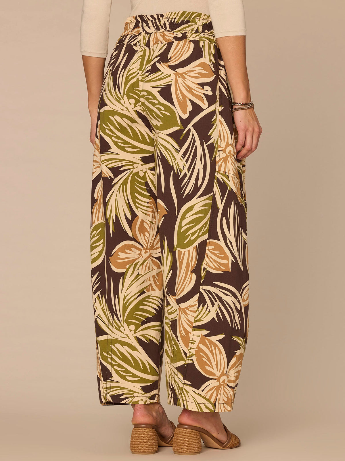 Democracy Clothing "Ab"leisure Skyrise Printed Glider Petite Relaxed Straight Leg Pants - Chestnut Green Multi