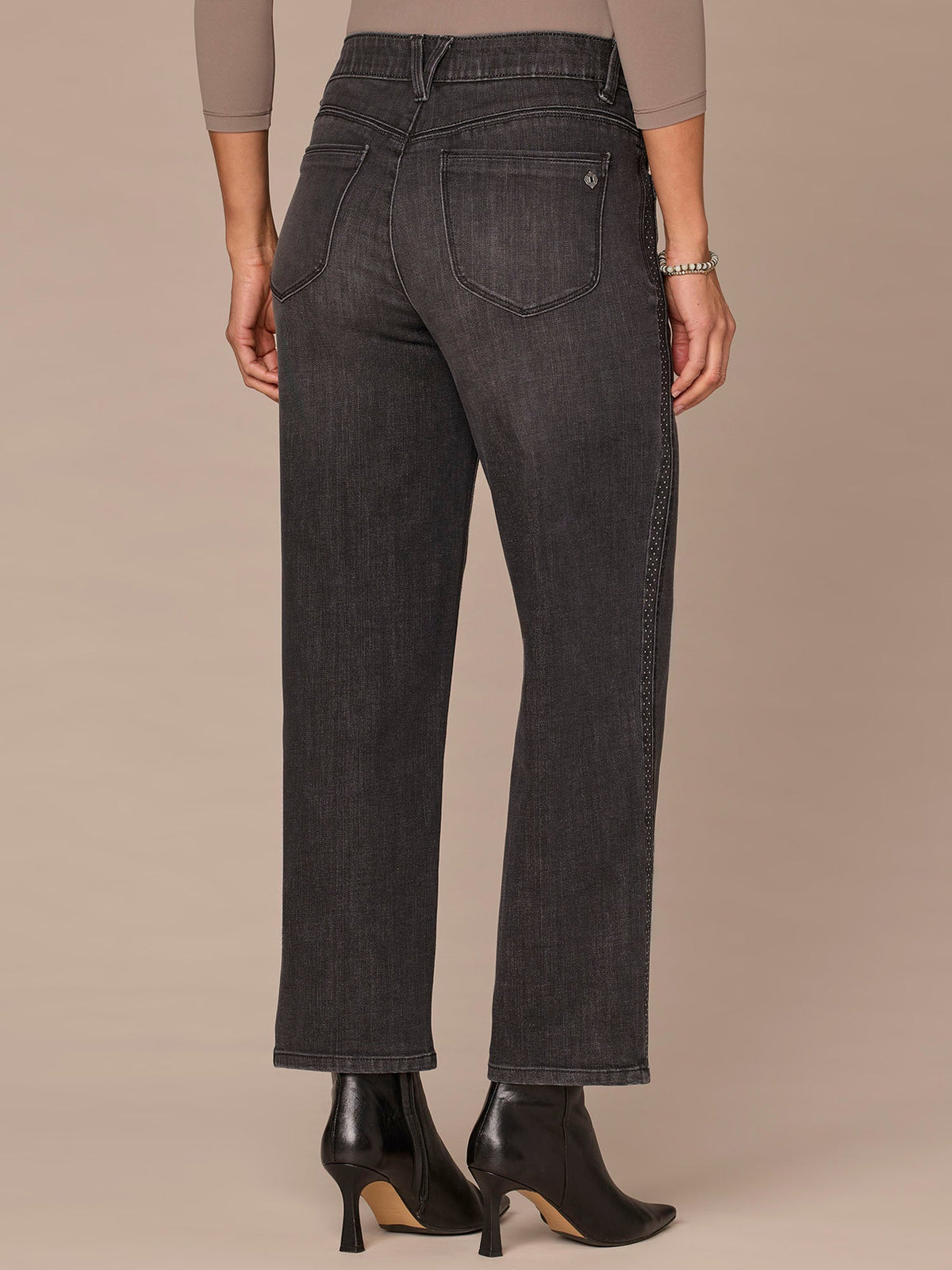 Democracy Clothing "Ab"solution® High Rise Rhinestone Ankle Straight Petite Jeans - Washed Black Denim
