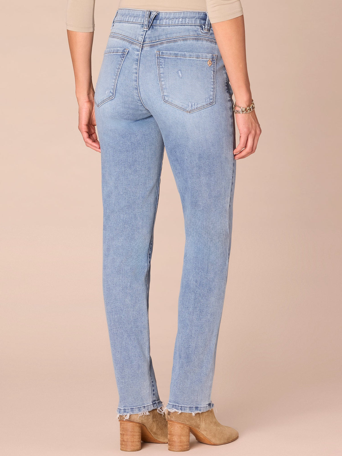Democracy Clothing "Ab"solution® High Rise Petite Vintage Wash Straight Leg Jeans - Light Blue Denim