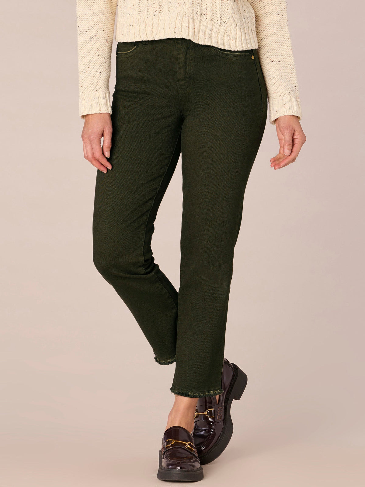 Democracy Clothing "Ab"solution® Colored Slim Straight Cascading "D" Pants - Forest Moss|Brown|Fig Jam|Icy Blue|Lily Pad|Optic White|Pale Stone|Rose Bloom|Wheat|Duffel Green