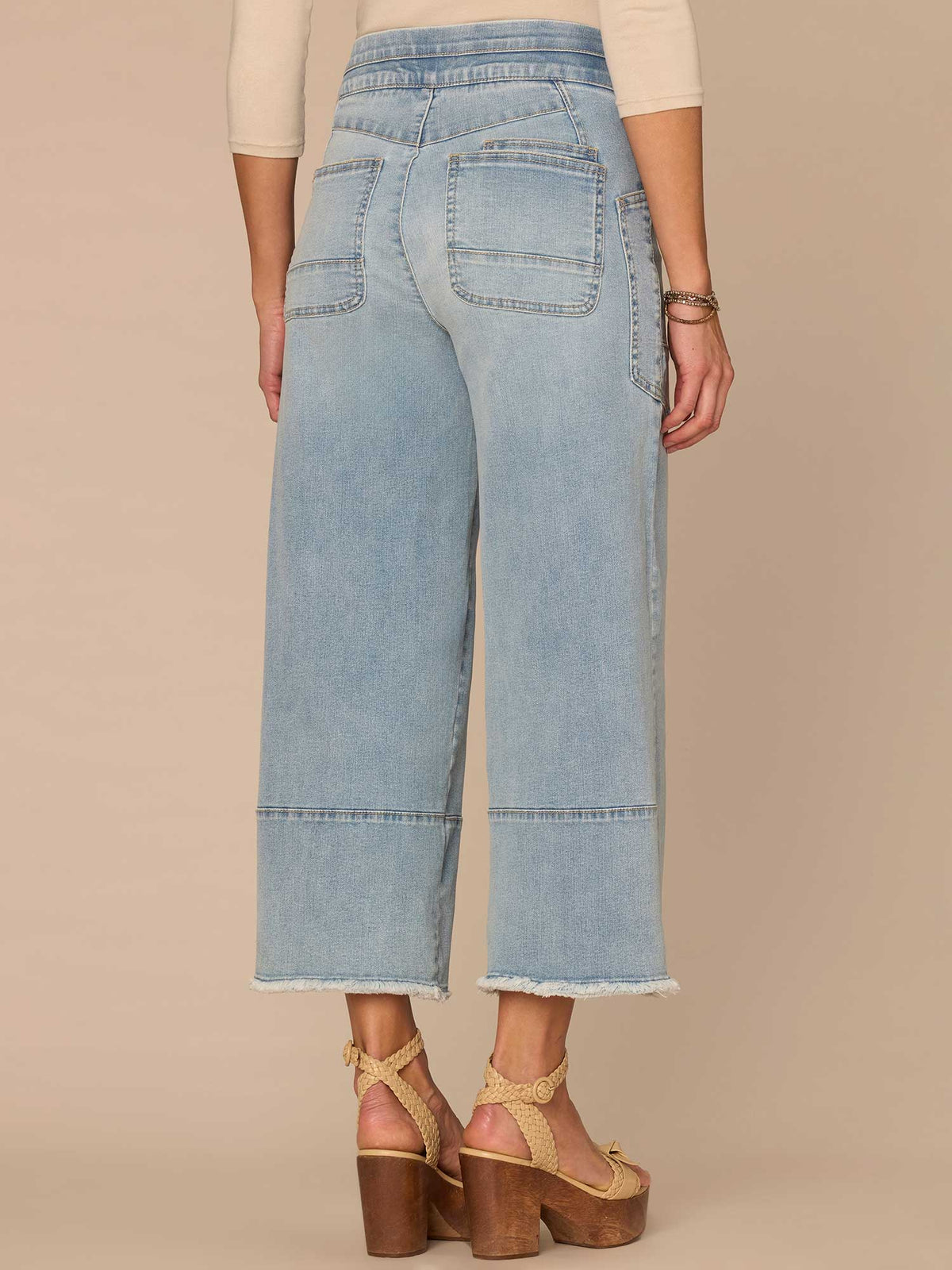 Democracy Clothing "Ab"solution® Skyrise Glider Crop Clean Finish Fray Hem Wide Leg Jeans - Light Blue Artisanal Denim