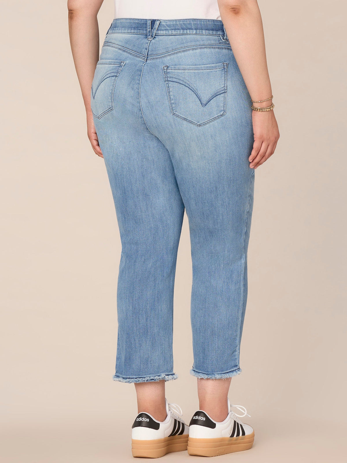 Democracy Clothing "Ab"solution Plus Size Cascading "D" Back Pocket Slim Straight Jean - Mid Blue Denim
