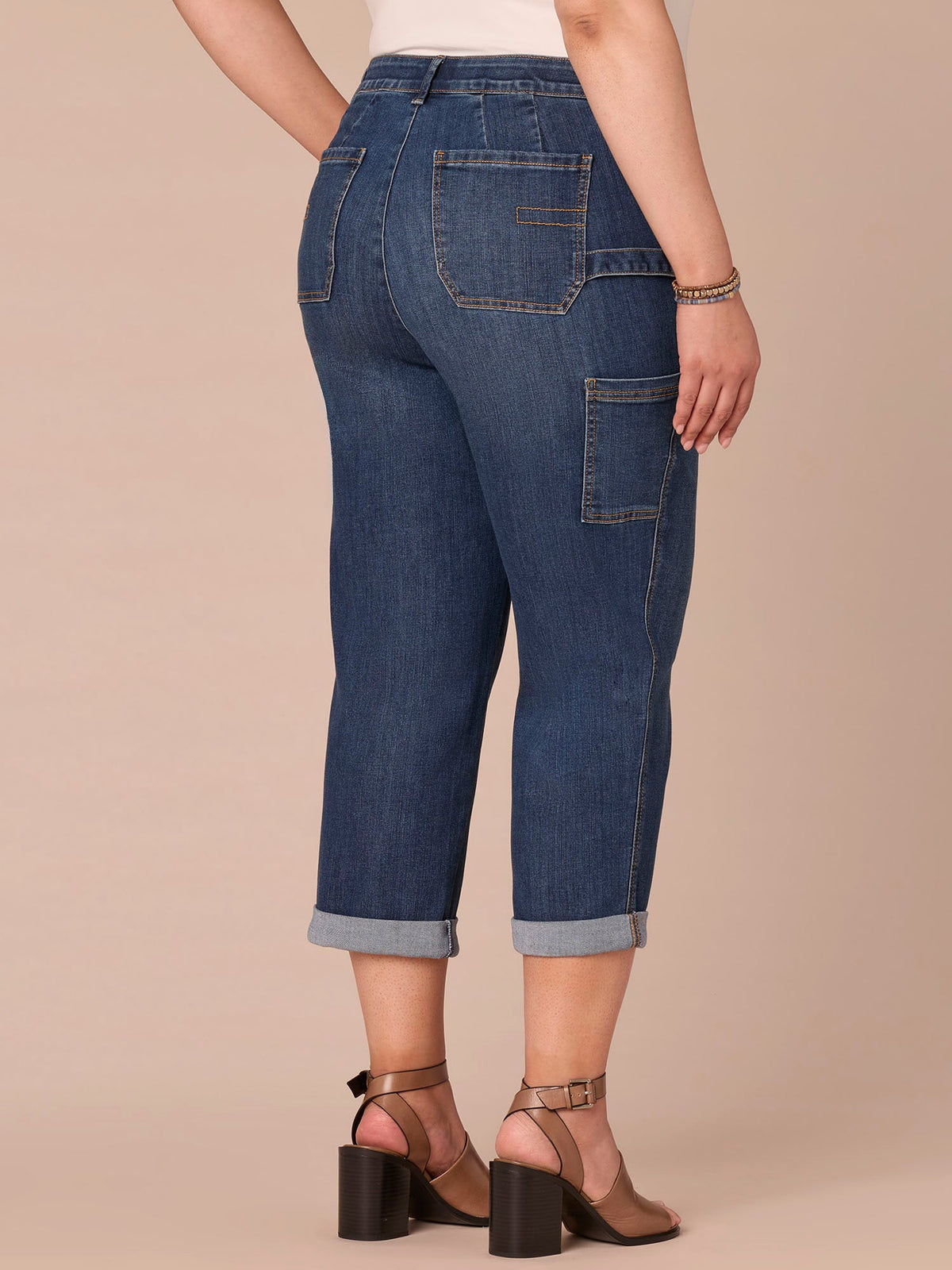 Democracy Clothing "Ab"solution® High Rise Patch Pocket Roll Cuff Plus Size Utility Jeans - Blue Denim