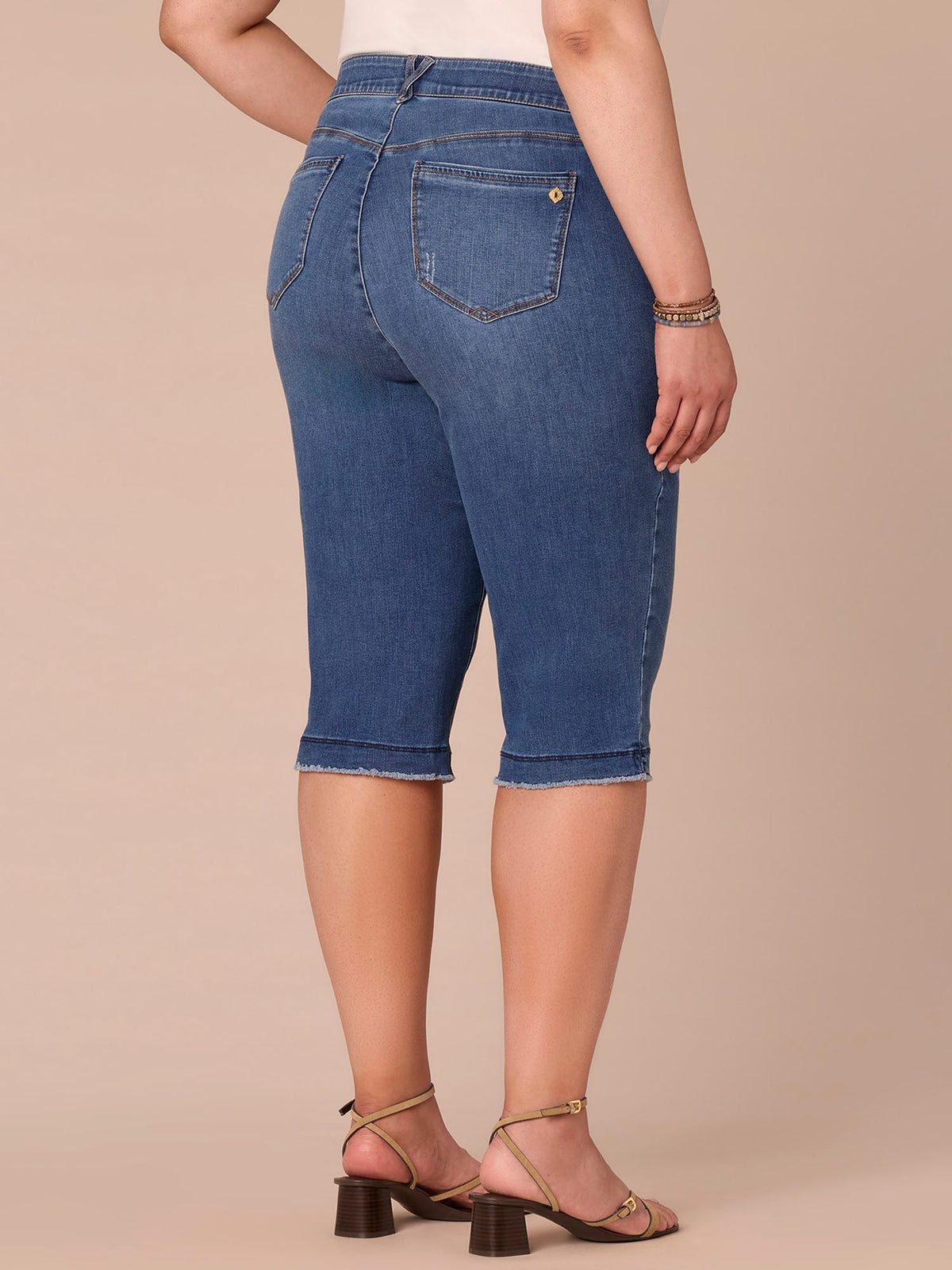 Democracy Clothing “Ab”solution® Mid-Rise Mid Blue Artisanal Fray Plus Size Skimmer Jeans - Mid Blue Artisanal Denim