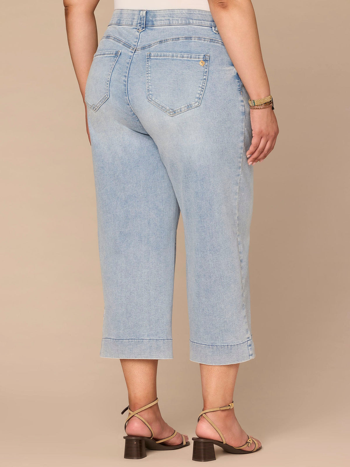 Democracy Clothing "Ab"solution® High Rise Light Blue Cropped Plus Size Wide Leg Jeans - Light Blue Denim