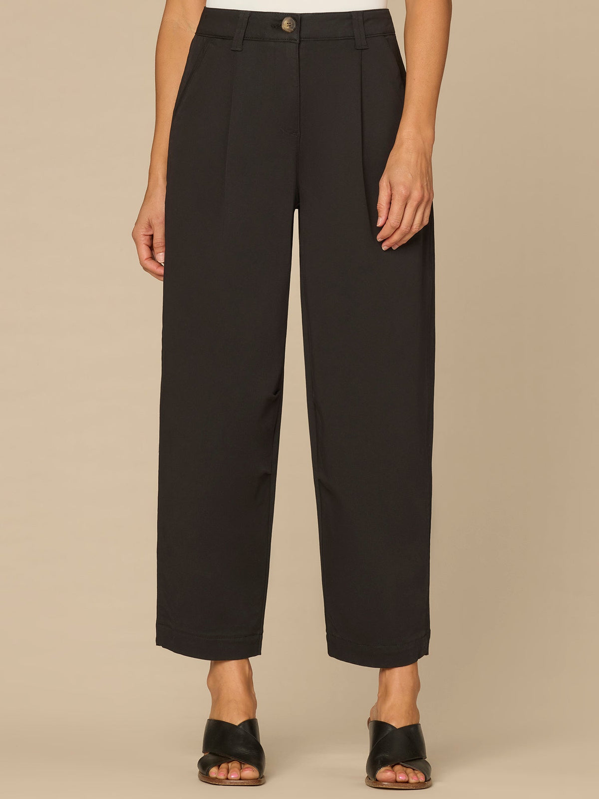 Democracy Clothing “Ab”solution® Skyrise Pleated Relaxed Barrel Leg Trousers with Piping - Blanched Almond|Black