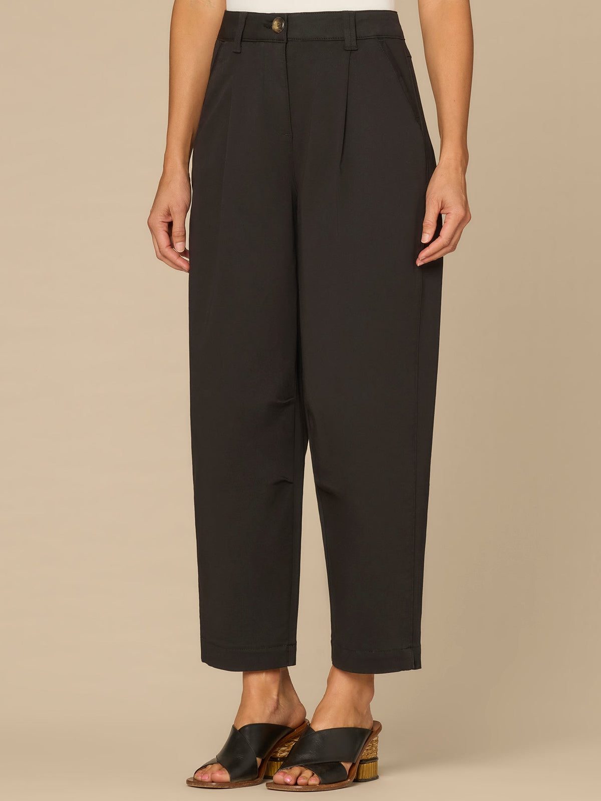 Democracy Clothing “Ab”solution® Skyrise Pleated Relaxed Barrel Leg Trousers with Piping - Blanched Almond|Black