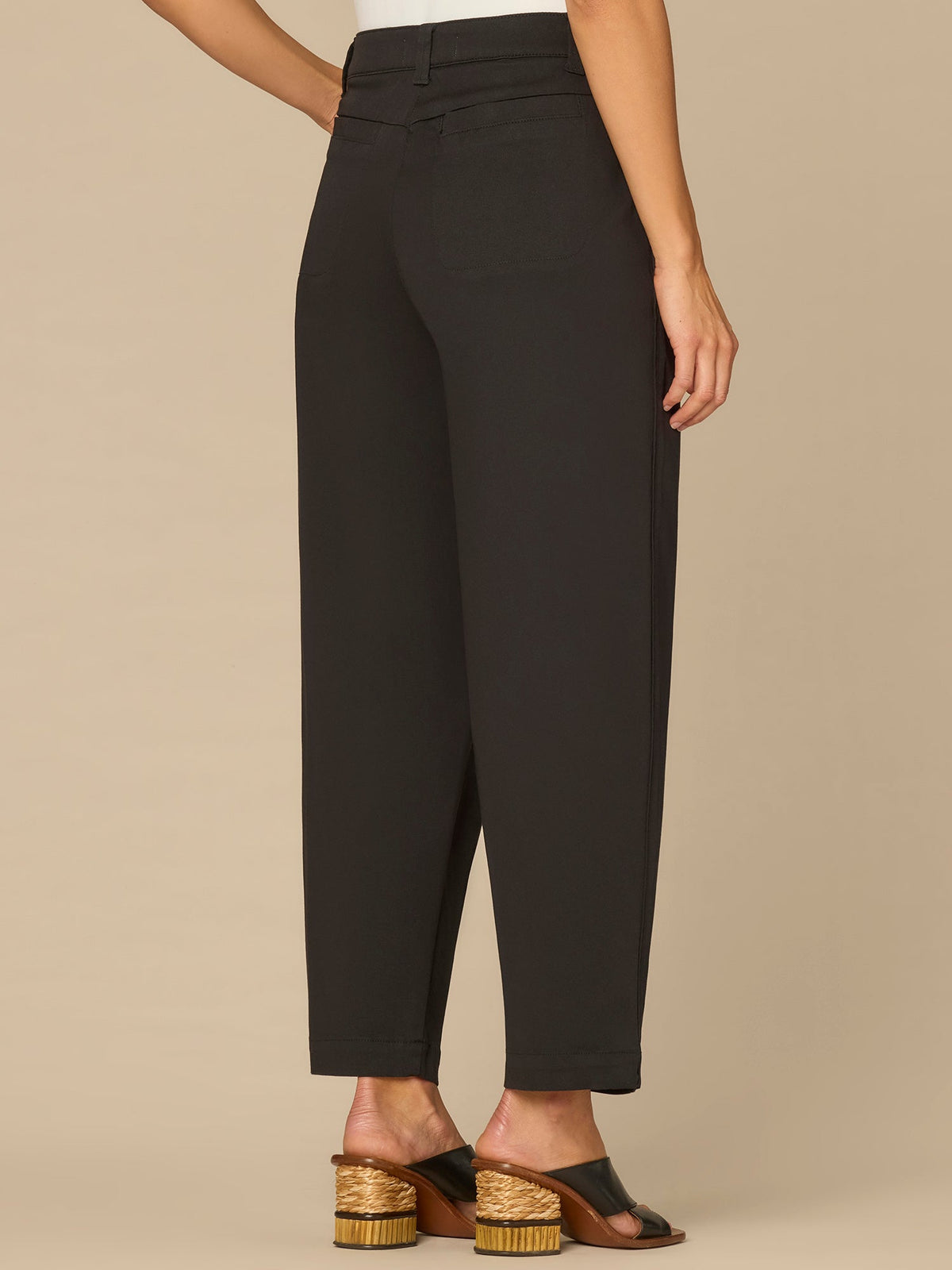 Democracy Clothing “Ab”solution® Skyrise Pleated Relaxed Barrel Leg Trousers with Piping - Blanched Almond|Black