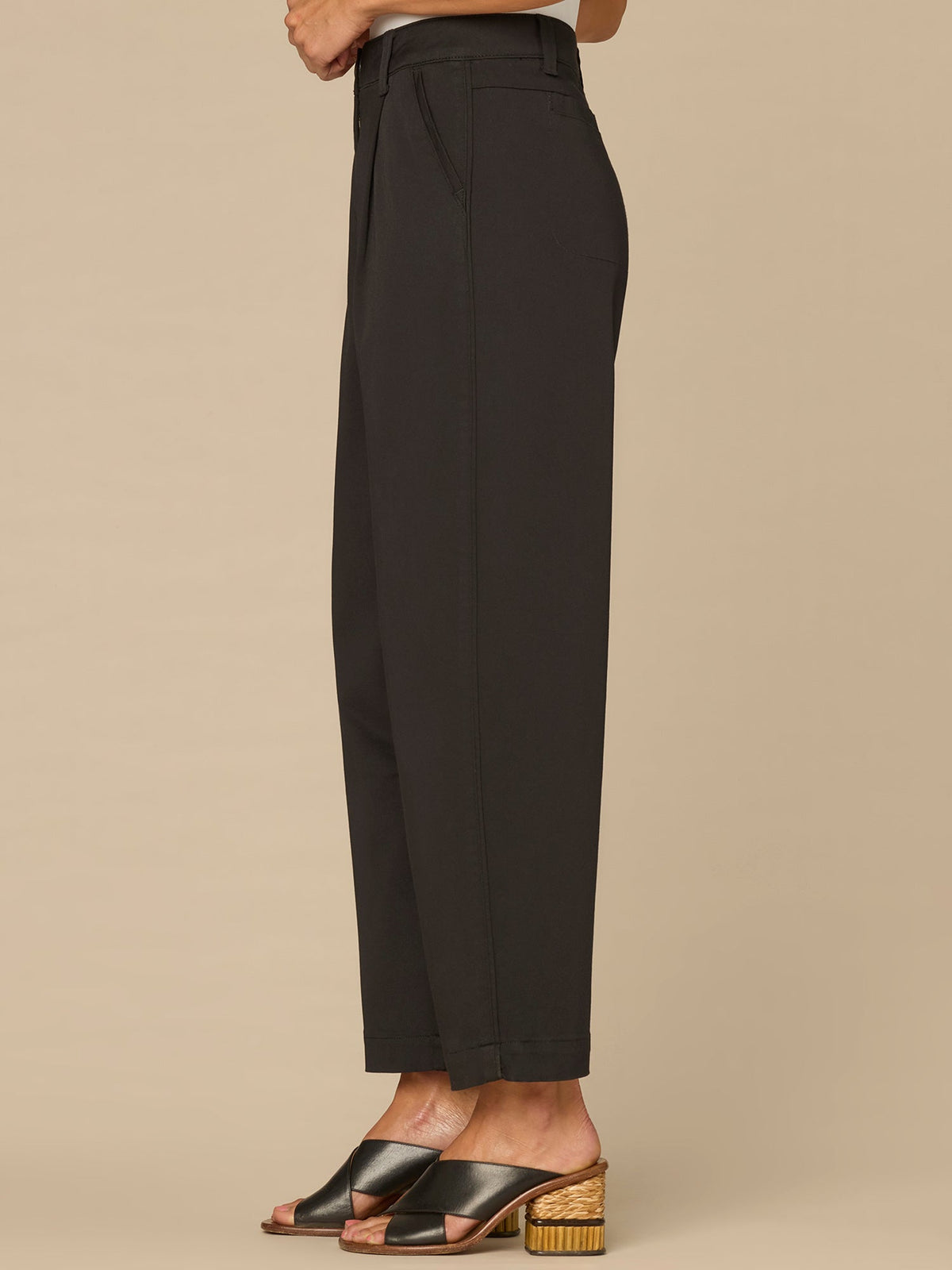 Democracy Clothing “Ab”solution® Skyrise Pleated Relaxed Barrel Leg Trousers with Piping - Blanched Almond|Black