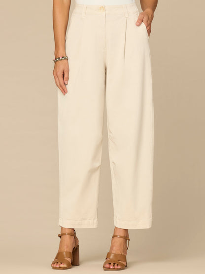Democracy Clothing “Ab”solution® Skyrise Pleated Relaxed Barrel Leg Trousers with Piping - Blanched Almond|Black