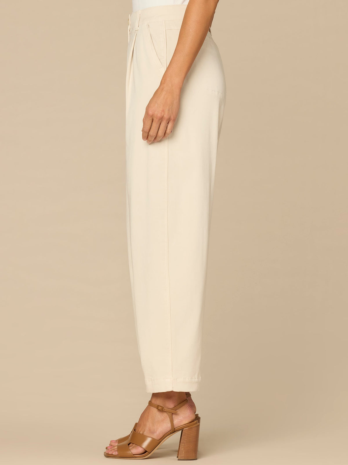 Democracy Clothing “Ab”solution® Skyrise Pleated Relaxed Barrel Leg Trousers with Piping - Blanched Almond|Black