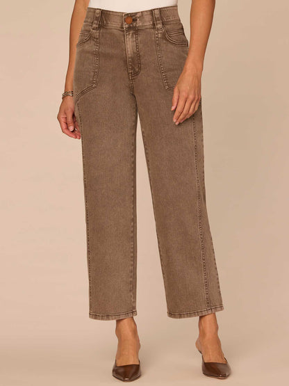 Democracy Clothing "Ab"solution® Skyrise Relaxed Straight Leg Jeans with Seaming Detail - Washed Dark Walnut|Washed Stone|Washed Marine Green