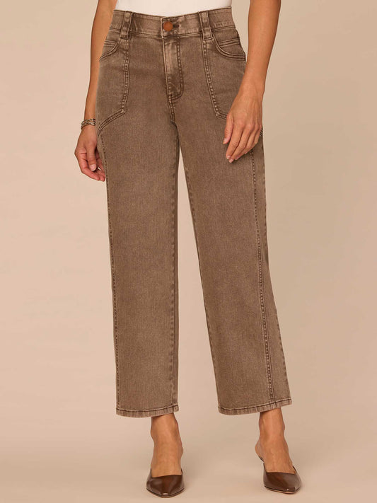 Democracy Clothing "Ab"solution® Skyrise Relaxed Straight Leg Petite Jeans with Seaming - Washed Dark Walnut|Washed Stone