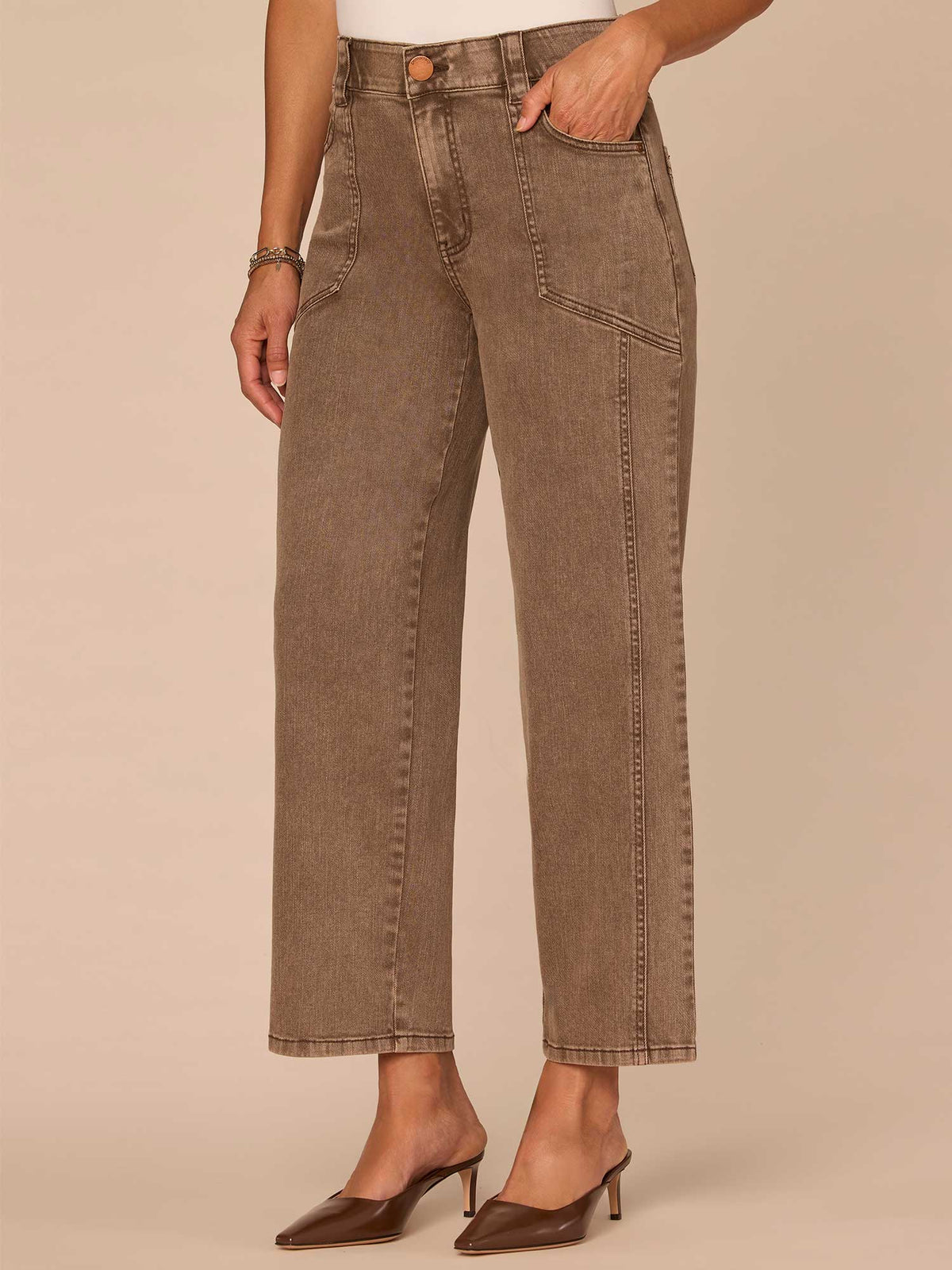 Democracy Clothing "Ab"solution® Skyrise Relaxed Straight Leg Jeans with Seaming Detail - Washed Dark Walnut|Washed Stone|Washed Marine Green