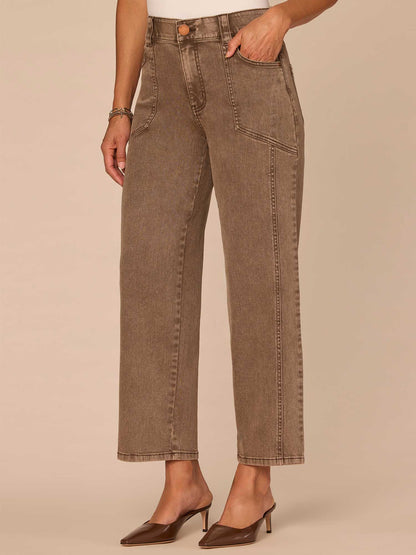 Democracy Clothing "Ab"solution® Skyrise Relaxed Straight Leg Jeans with Seaming Detail - Washed Dark Walnut|Washed Stone|Washed Marine Green