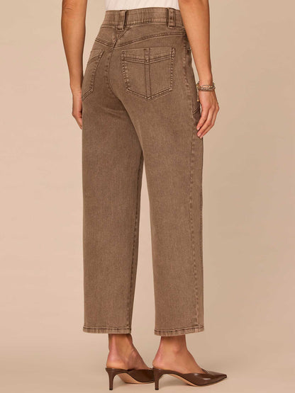 Democracy Clothing "Ab"solution® Skyrise Relaxed Straight Leg Jeans with Seaming Detail - Washed Dark Walnut|Washed Stone|Washed Marine Green