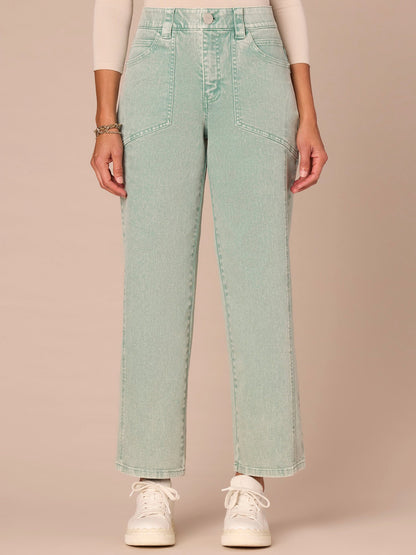 Democracy Clothing "Ab"solution® Skyrise Relaxed Straight Leg Jeans with Seaming Detail - Washed Dark Walnut|Washed Stone|Washed Marine Green