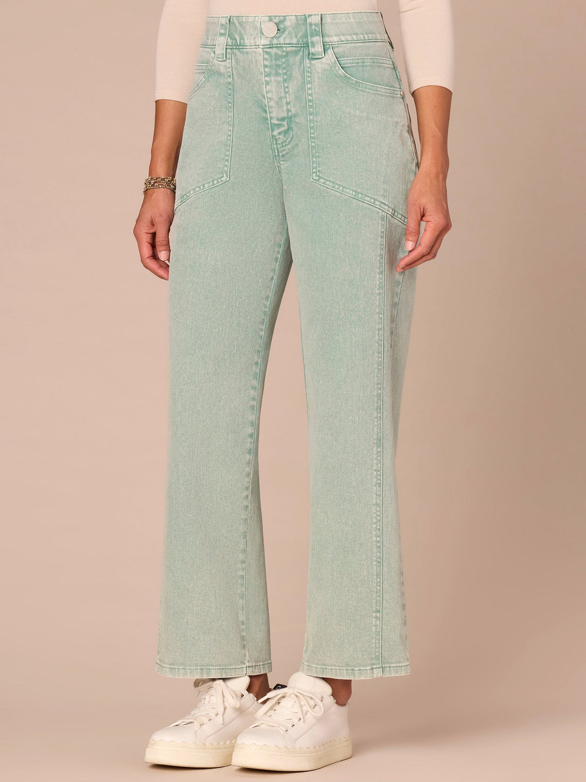 Democracy Clothing "Ab"solution® Skyrise Relaxed Straight Leg Jeans with Seaming Detail - Washed Dark Walnut|Washed Stone|Washed Marine Green