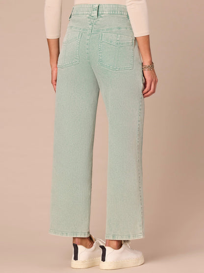 Democracy Clothing "Ab"solution® Skyrise Relaxed Straight Leg Jeans with Seaming Detail - Washed Dark Walnut|Washed Stone|Washed Marine Green