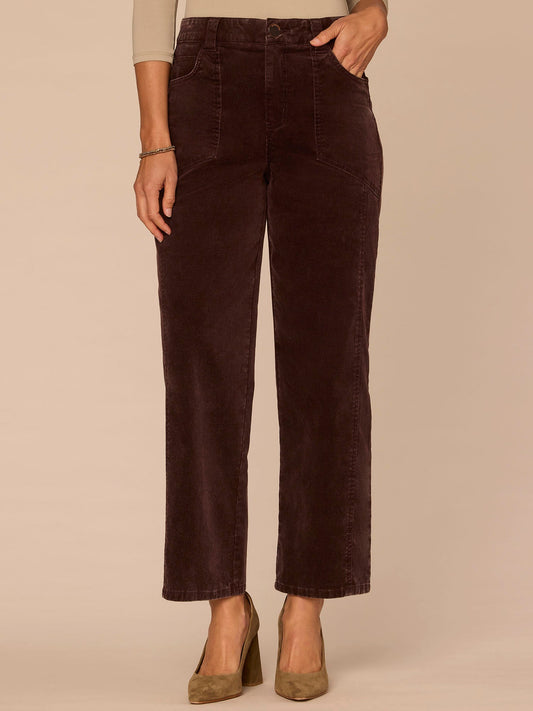 Democracy Clothing "Ab"solution® Skyrise Side Seam Corduroy Relaxed Straight Leg Pants - Oxblood