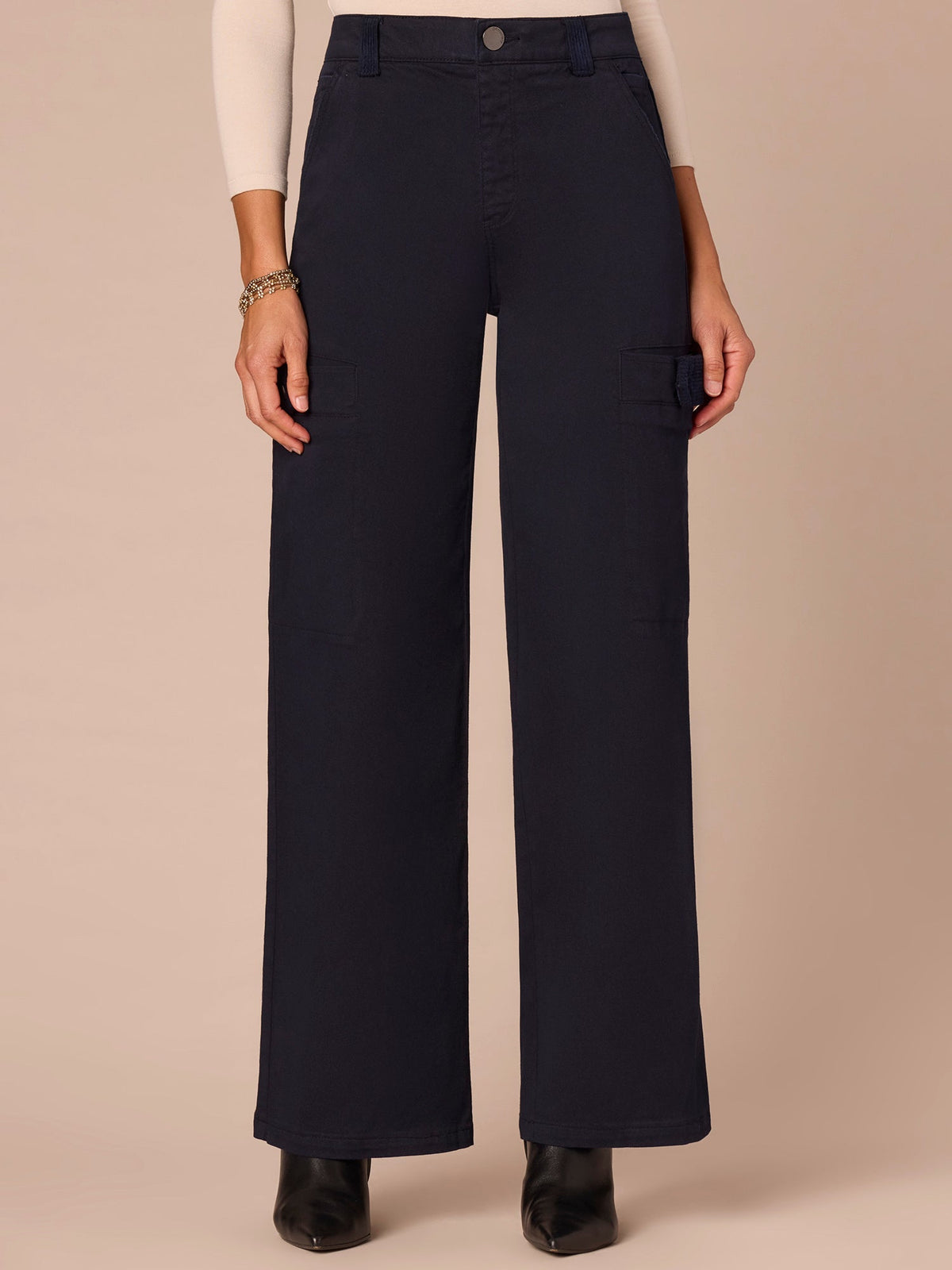 Democracy Clothing "Ab"solution® Skyrise Corduroy Contrast Mixed Media Wide Leg Jeans - Ultra Navy|Dark Roast