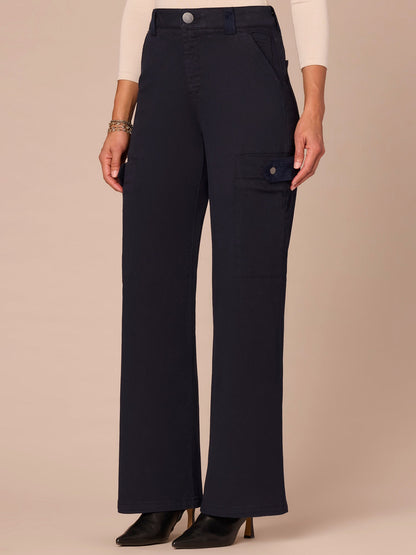 Democracy Clothing "Ab"solution® Skyrise Corduroy Contrast Mixed Media Wide Leg Jeans - Ultra Navy|Dark Roast