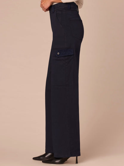 Democracy Clothing "Ab"solution® Skyrise Corduroy Contrast Mixed Media Wide Leg Jeans - Ultra Navy|Dark Roast