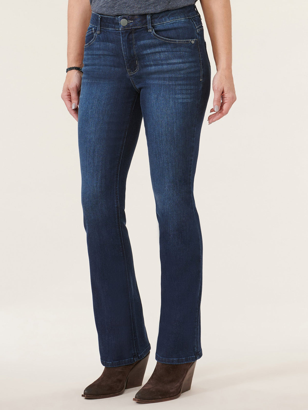 Democracy Clothing "Ab"solution High Rise Cascading "D" Itty Bitty Boot Petite Jeans - Indigo Denim