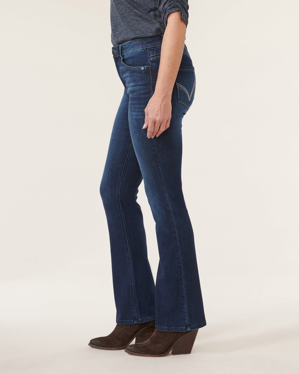 Democracy Clothing "Ab"solution High Rise Cascading "D" Itty Bitty Boot Petite Jeans - Indigo Denim