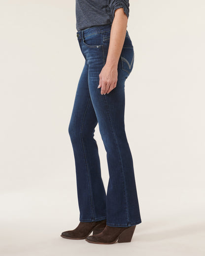 Democracy Clothing "Ab"solution High Rise Cascading "D" Itty Bitty Boot Petite Jeans - Indigo Denim