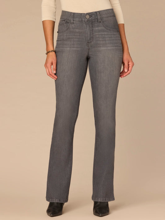 Democracy Clothing "Ab"solution® High Rise Embroidered D Itty Bitty Boot Petite Jeans - Grey Denim