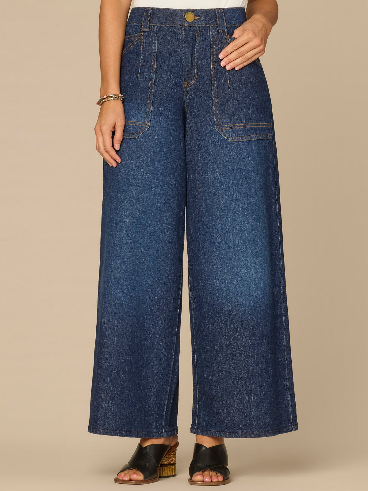 Democracy Clothing “Ab”solution® High Rise Wide Leg Jeans with Angled Utility Pockets - Indigo Denim
