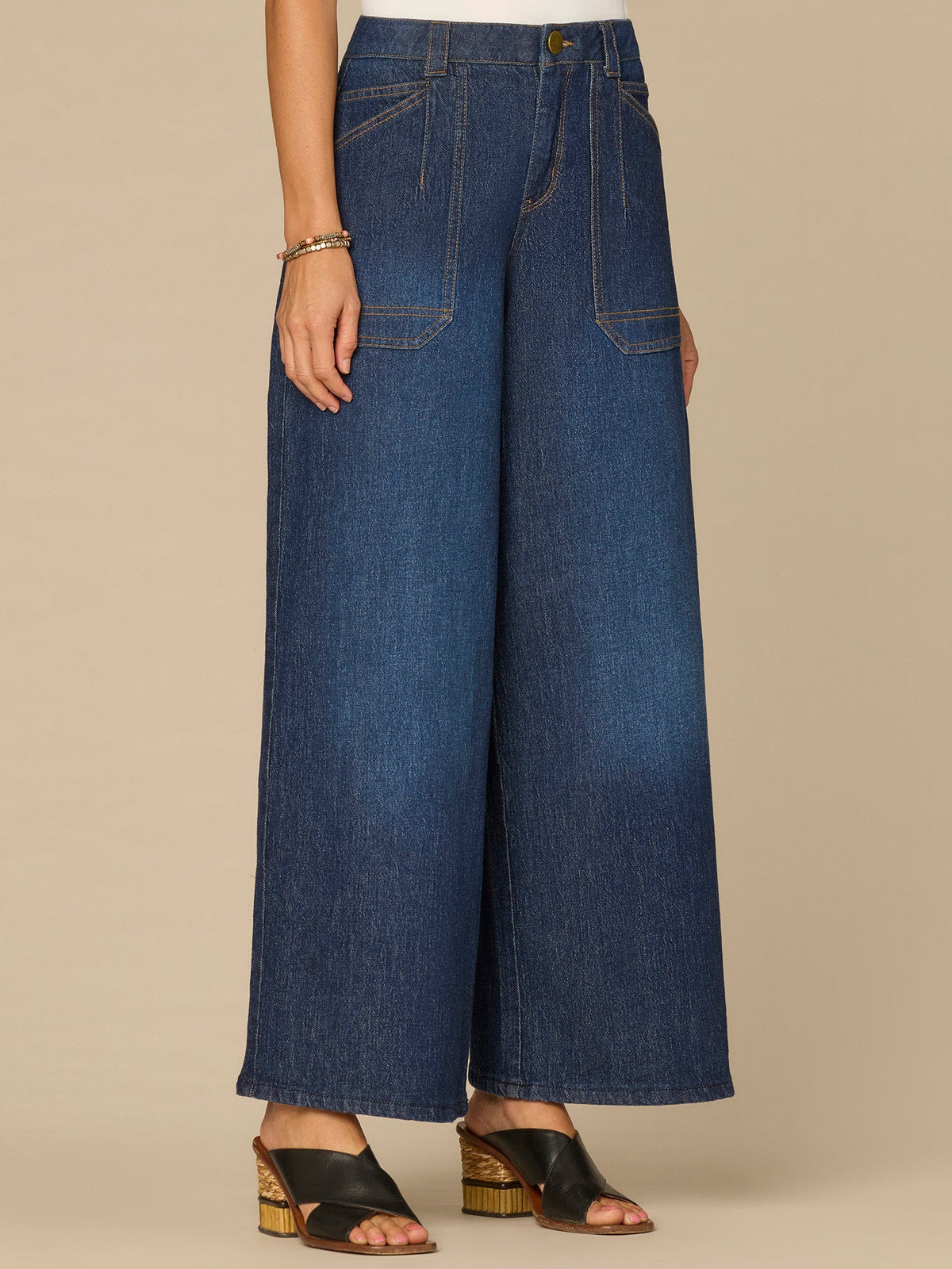 Democracy Clothing “Ab”solution® High Rise Wide Leg Jeans with Angled Utility Pockets - Indigo Denim