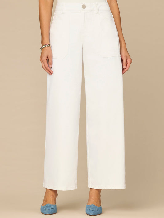 Democracy Clothing “Ab”solution® White High Rise Petite Wide Leg  Jeans with Utility Pockets - Optic White Denim