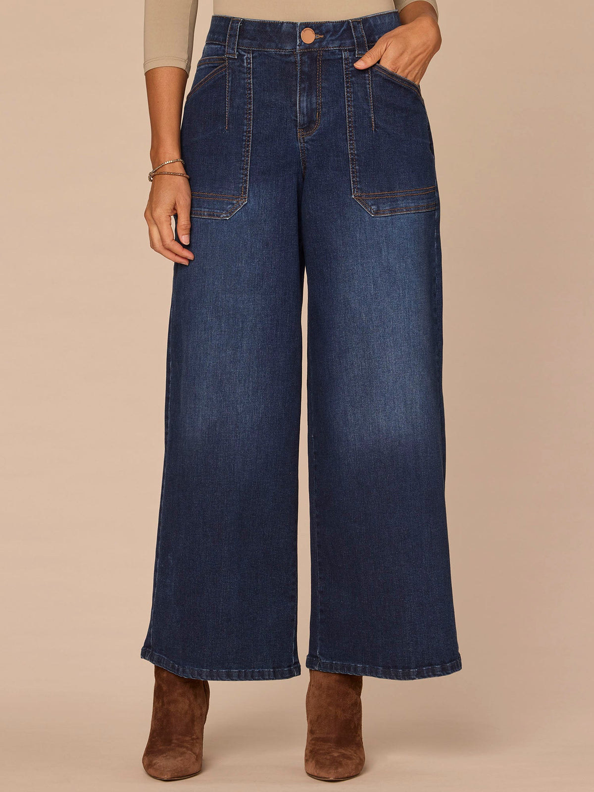 Democracy Clothing "Ab"solution® High Rise Wide Leg Jeans with Utility Pockets - Blue Denim