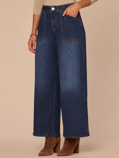 Democracy Clothing "Ab"solution® High Rise Wide Leg Jeans with Utility Pockets - Blue Denim