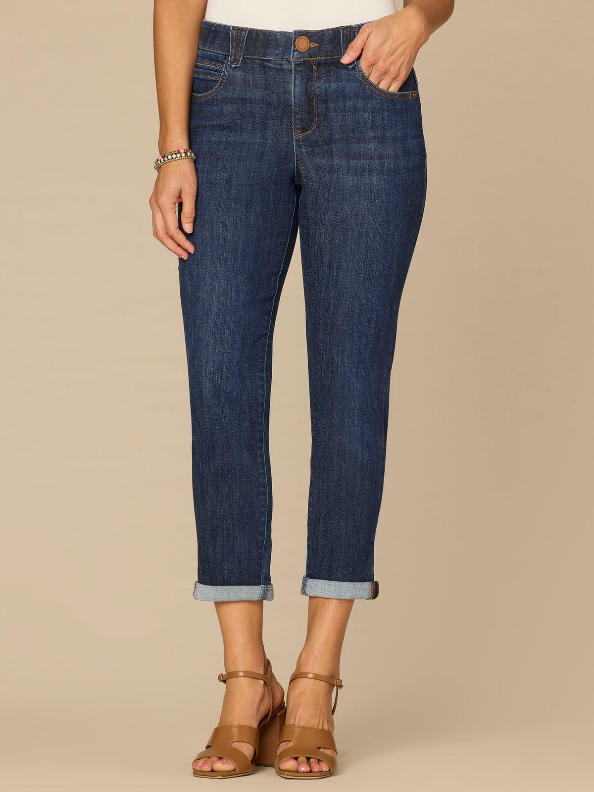 Democracy Clothing “Ab”solution® Mid-Rise Indigo Ankle Skimmer Jeans with Roll Cuff Hem - Indigo Denim