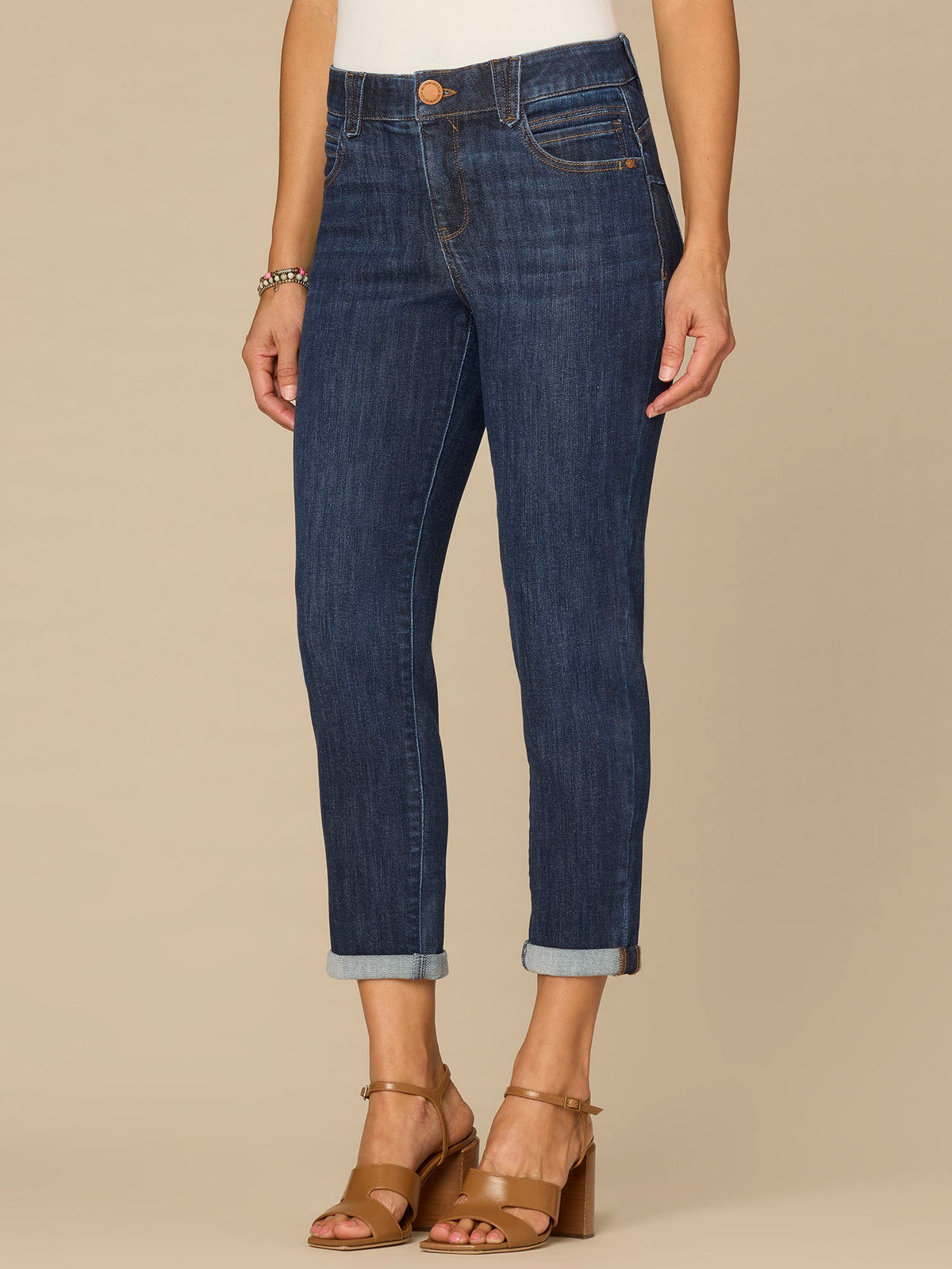 Democracy Clothing “Ab”solution® Mid-Rise Indigo Ankle Skimmer Jeans with Roll Cuff Hem - Indigo Denim