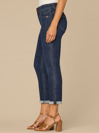 Democracy Clothing “Ab”solution® Mid-Rise Indigo Ankle Skimmer Jeans with Roll Cuff Hem - Indigo Denim