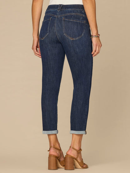Democracy Clothing “Ab”solution® Mid-Rise Indigo Ankle Skimmer Jeans with Roll Cuff Hem - Indigo Denim