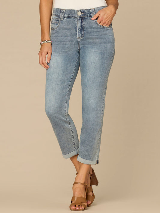 Democracy Clothing “Ab”solution® Mid-Rise Roll Cuff Light Blue Ankle Skimmer Jeans - Light Blue Denim
