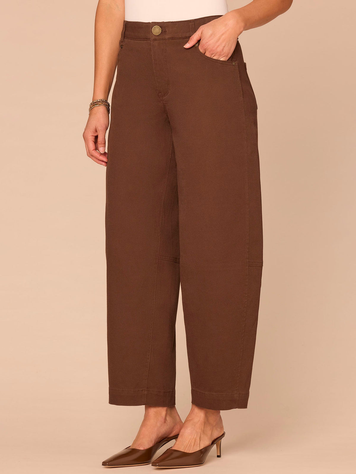 Democracy Clothing "Ab"solution® Skyrise Uneven Yoke Relaxed Barrel Leg Pants - Cold Brew