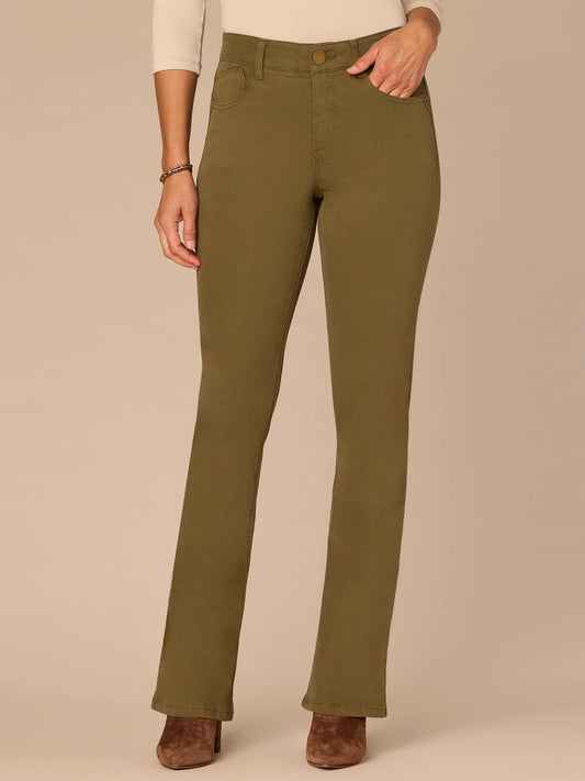 Democracy Clothing "Ab"solution Mid-Rise Itty Bitty Boot Woven Pants - Forest Moss|Brown|Oxblood|Chocolate Truffle
