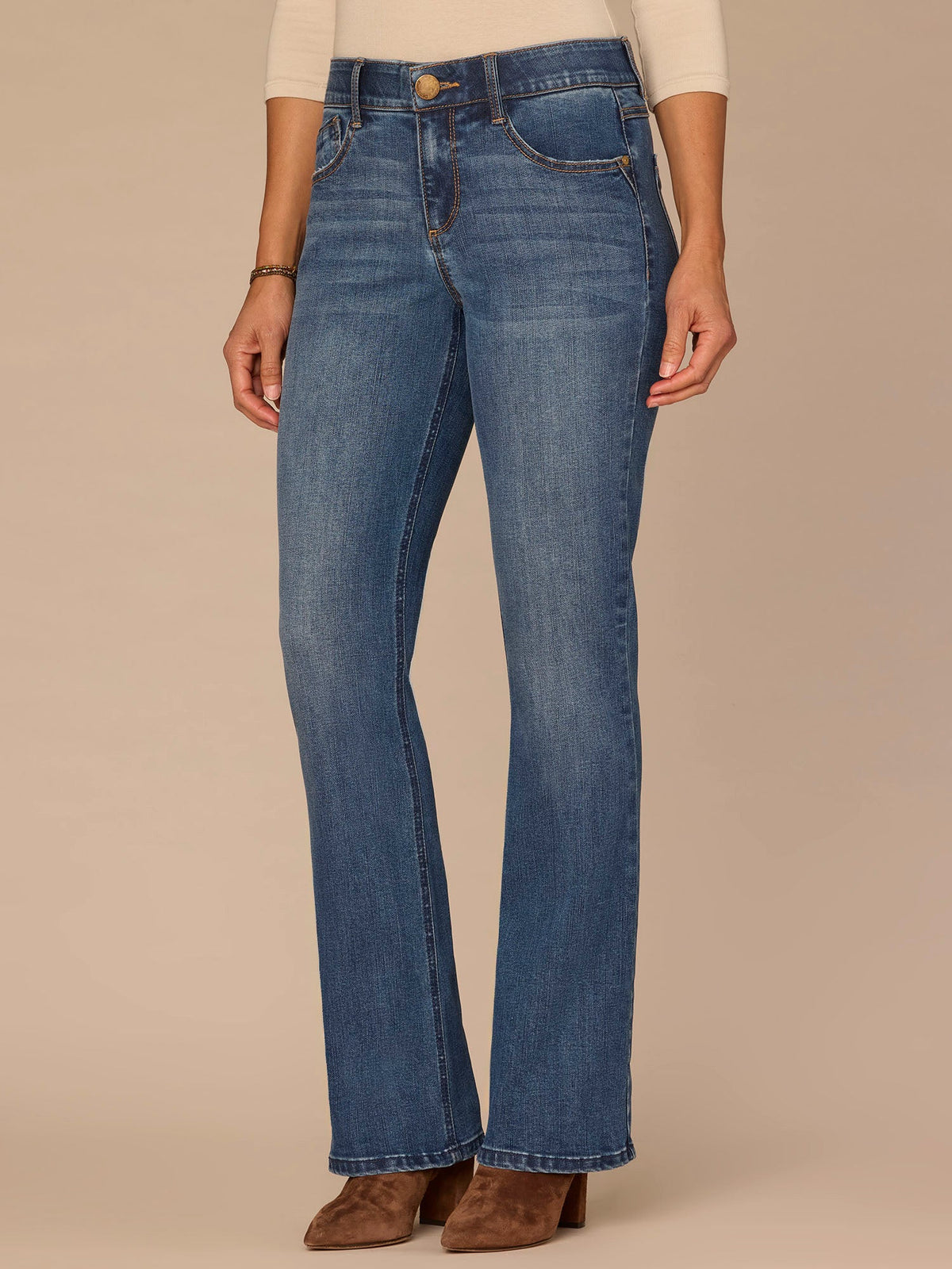 Democracy Clothing "Ab"solution® Mid-Rise Itty Bitty Boot Petite Jeans in Blue Artisanal - Blue Artisanal Denim