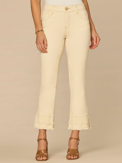 Democracy Clothing “Ab”solution® Mid-Rise Kick Flare Pants with Double Scallop Fray Hem - Ecru