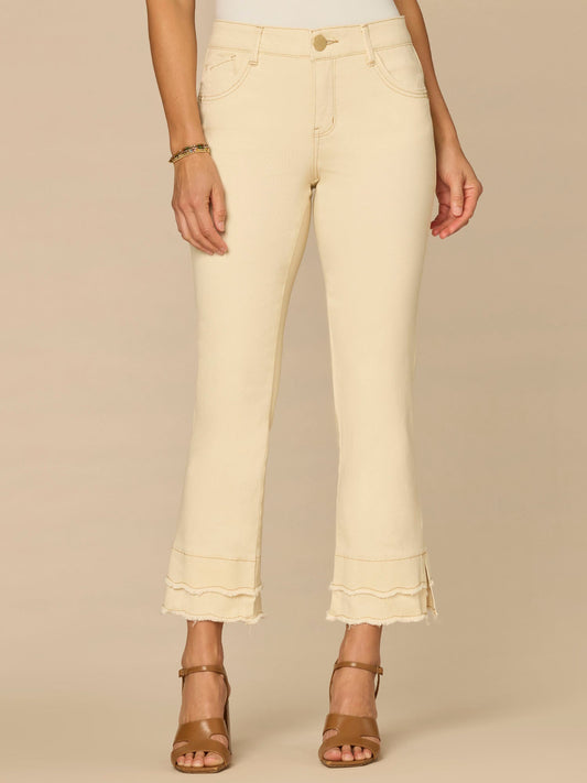 Democracy Clothing “Ab”solution® Mid-Rise Kick Flare Pants with Double Scallop Fray Hem - Ecru