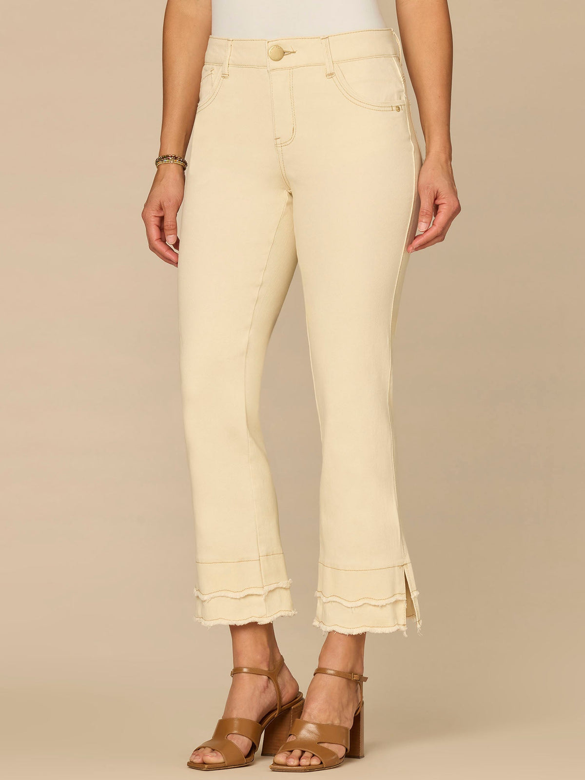 Democracy Clothing “Ab”solution® Mid-Rise Kick Flare Pants with Double Scallop Fray Hem - Ecru