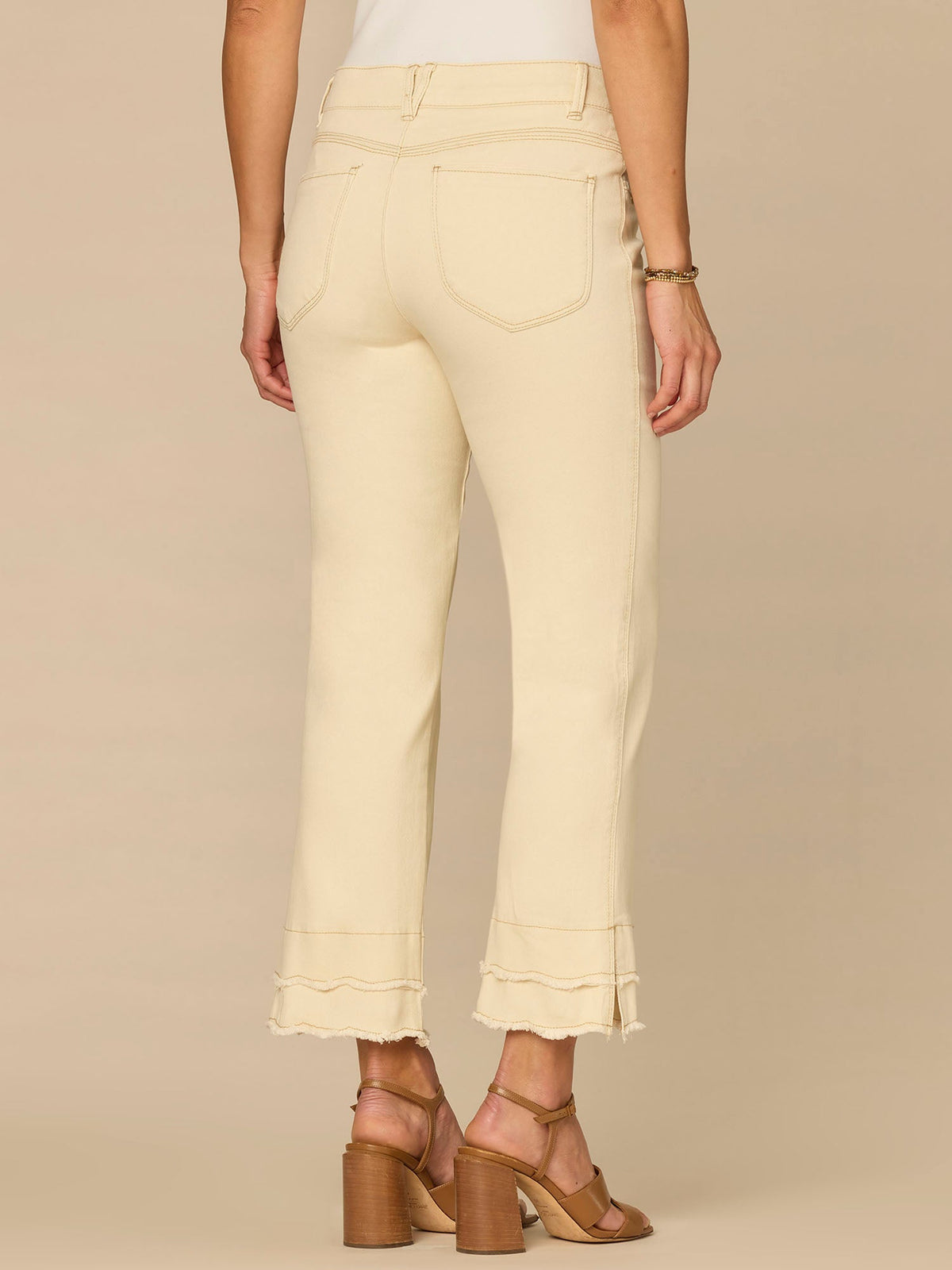 Democracy Clothing “Ab”solution® Mid-Rise Kick Flare Pants with Double Scallop Fray Hem - Ecru