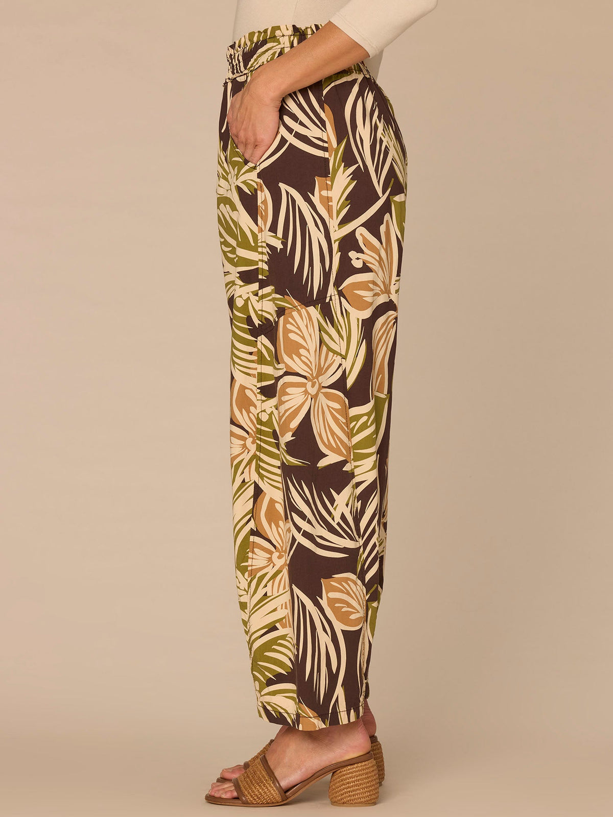 Democracy Clothing "Ab"leisure Skyrise Printed Glider Petite Relaxed Straight Leg Pants - Chestnut Green Multi