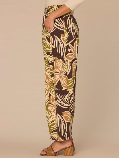 Democracy Clothing "Ab"leisure Skyrise Printed Glider Petite Relaxed Straight Leg Pants - Chestnut Green Multi